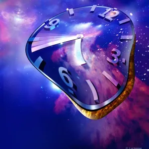 Time Warp Print: Warped Clock Face Against Starry Background Time Warp Print: Warped Clock Face Against Starry Background