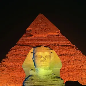 Egyptian Nighttime Print of the Sphinx and Pyramid