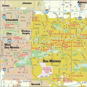 Mapa del área de Des Moines.