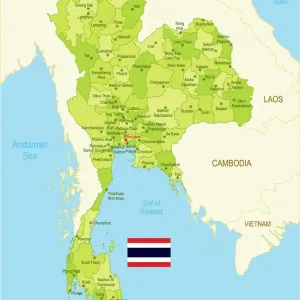 Thailand Print Map with Flag and Provinces