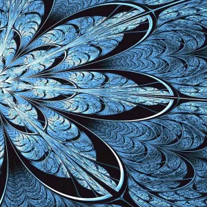 Fractal Flower Print - Blue Mosaic Design