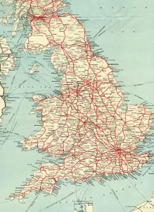 Rete ferroviaria britannica mappa degli anni 50