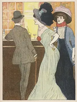 Vintage Pub Atmosphere Stampe: Three at the Bar 1908
