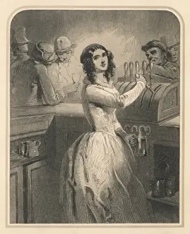 Traditional British Pubs Stampe: Barmaid Pulls a Pint