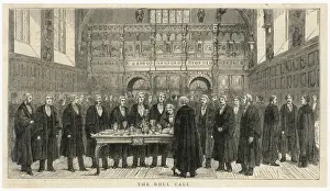 Stampe di Gli avvocati di nuovo qualificati sono stati chiamati al barrozza alla sala del Bar Illice a Londra Immagini Correlate Stampe: Avvocati chiamati al barroccio – Sala del Middle Temple, Londra