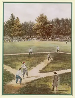 Vintage Baseball Game Stampe: Baseball in a Field