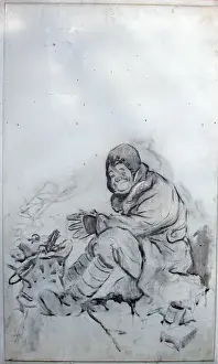 Royal Warwickshire Regiment History Stampe: Bert warming himself by a brazier