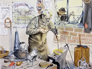 Blacksmith At Work Stampe: Blacksmith at work in his forge