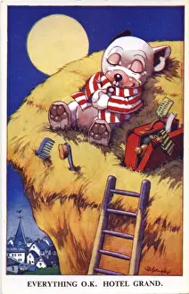 Old Illustration Art Stampe: Bonzo asleep on a haystack