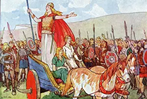 British History Figures Stampe: Boudicca with her two daughters