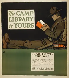WWI Recruitment Posters Stampe: The camp library is yours - Read to win the war
