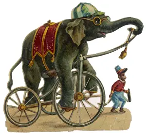 Vintage Circus Scene Stampe: Circus Elephant & Monkey