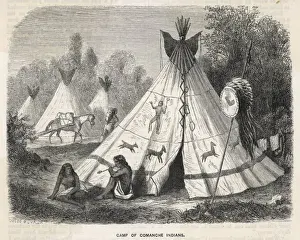 Native American Encampment Stampe: Comanche Tepees