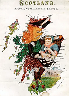 Vintage Scottish Maps Stampe: Comic Map of Scotland