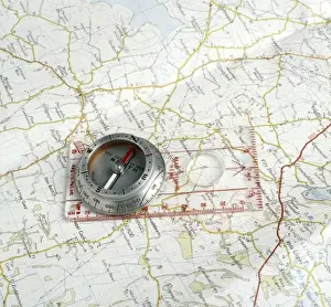 Ordnance Survey Maps Stampe: Compass on a Map