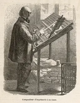 Vintage Printing Equipment Stampe: Compositor at Work