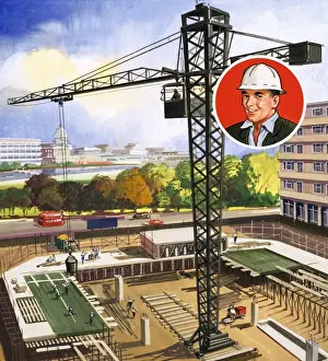 Construction Site Workers Stampe: Crane Driver
