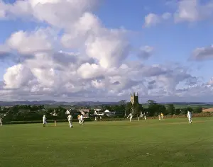 Cornish Village Life Stampe: Cricket match in progress, Gorran Haven, Cornwall