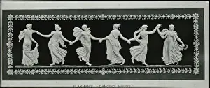Stampe di Nero e bianco. L'immagine mostra una rilievo in basse tinte di sei dame, ciascuna che tiene per mano quella della persona accanto a lei ed apparentemente balla John Flaxman Stampe: Orari di ballo