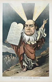 William Jennings Bryan Cartoon Stampe: The Democratic Moses and his selfmade commandments