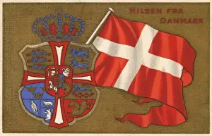 Danish National Flag Stampe: Denmark - Crest and Flag