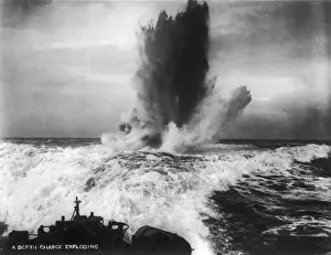 Royal Navy Vessel Stampe: A Depth Charge Exploding