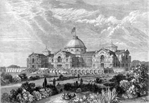 Stampe di Incision che mostra l'esterno di un progetto proposto per il Palazzo d'Alexandra a Londra prodotto nel 1864 Immagini Correlate Stampe: Disegno per l'Alexandra Palace, Londra, 1864