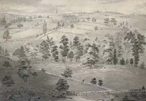 Early American Landscape Stampe: Distant view of Boston