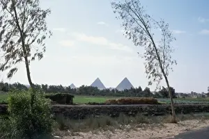 Barren Sahara Desert Scene Stampe: Distant View of Pyramids