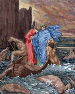 Dante Alighieri Artwork Stampe: Divine Comedy. Eigth Canto of Hell. Dante and Virgil cross t