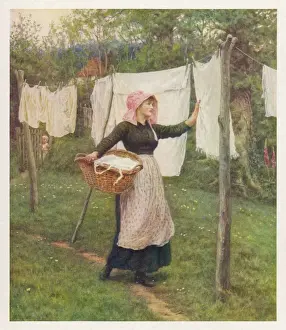 Vintage Laundry Day Stampe: Drying Clothes / Allingham