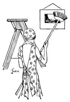 Vintage Domestic Scene Stampe: SHE DUSTS