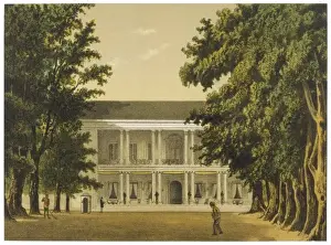 Stampe di Un edificio in due piani con colonne e porticato: una residenza coloniale olandese a Bodjong, Semarang, Giava Architettura Coloniale Olandese Stampe: Residenza olandese a Giava