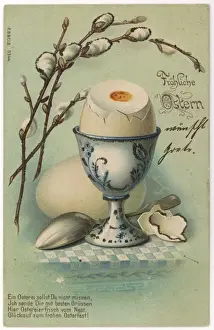 German Easter Traditions Stampe: Two eggs on an Easter greetings card