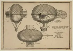 Aeronautics History Stampe: Elevations and plan of balloon
