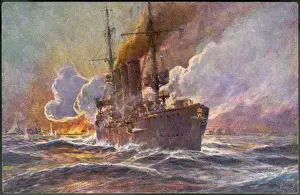 WWI Naval Battles Stampe: Emden Shells Madras