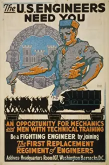 Recruitment Poster WWI Stampe: The US Engineers need you