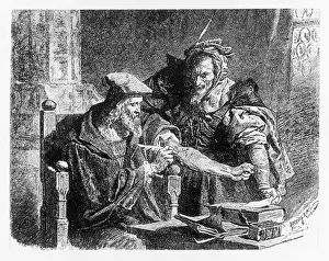 Stampe di Fausto stipula il suo contratto con Mefistofele Illustrazione Stampe: Fausto sottoscrive il contratto