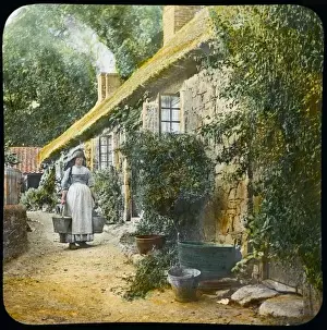 Vintage Rural Landscape Stampe: Fetching Water from Well