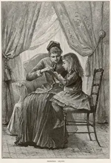 Young Girl Reading Stampe: First Lesson