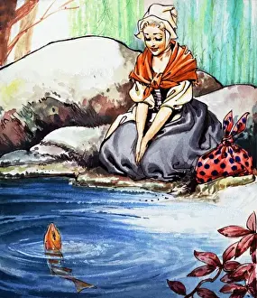Classic Fairy Tale Artwork Stampe: The fish in the pool