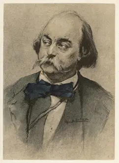 Stampe di Lo scrittore francese di romanzi Gustave Flaubert indossa una grande cintura blu con fiori Gustave Flaubert Stampe: Gustave Flaubert / Cappello di Borsa Grande