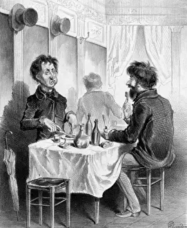 French Cuisine History Stampe: Two Frenchman at Table