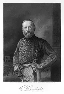 Stampe di Giuseppe Garibaldi Soldato e statista italiano con la firma Data: 1807-1882 G Stampe: GARIBALDI