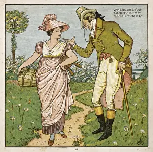 19th Century Illustration Style Stampe: Where are you Going (Wc)
