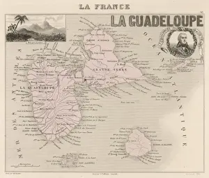 19th Century History Stampe: Guadeloupe Map