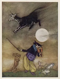 Nursery Rhyme Illustrations Stampe: Hey Diddle Diddle