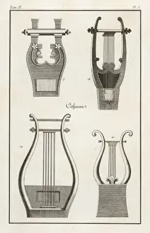 Stampe di Quattro tipi diversi di cithara utilizzati dagli antichi Greci Musica Stampe: Strumenti/Citara