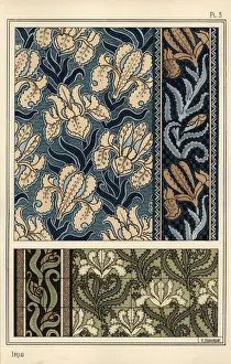 Pochoir Stencil Art Stampe: The iris in patterns for fabrics and tiles