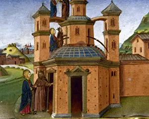 Catholic Church History Stampe: Jesus and the Devil on the pinnacle of the temple. Codex of